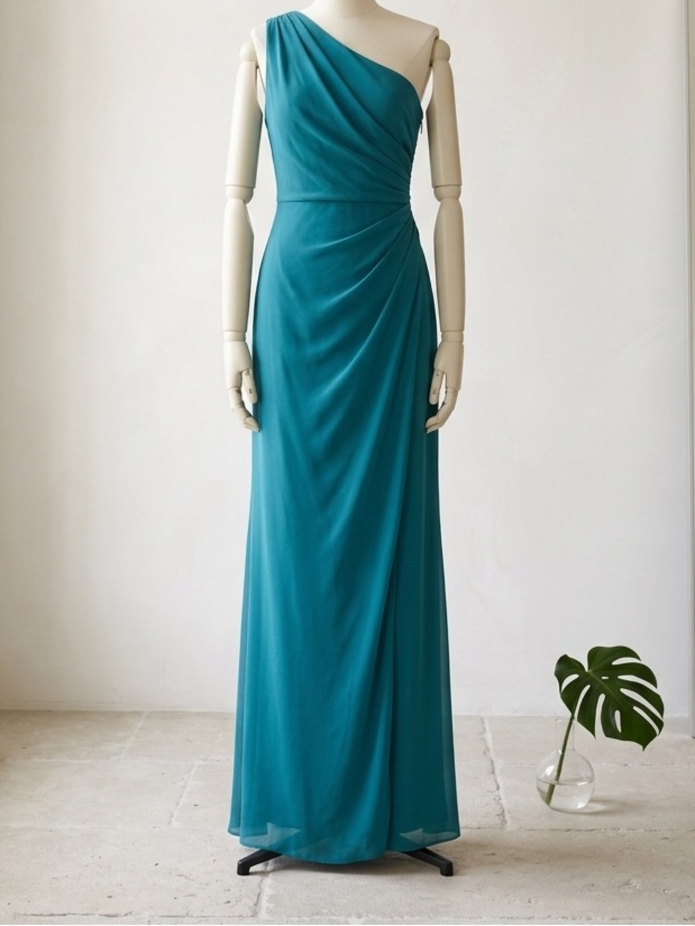 Teal Oasis Gown One Shoulder Gathered Chiffon Women’s Size 14 By After Six NEW